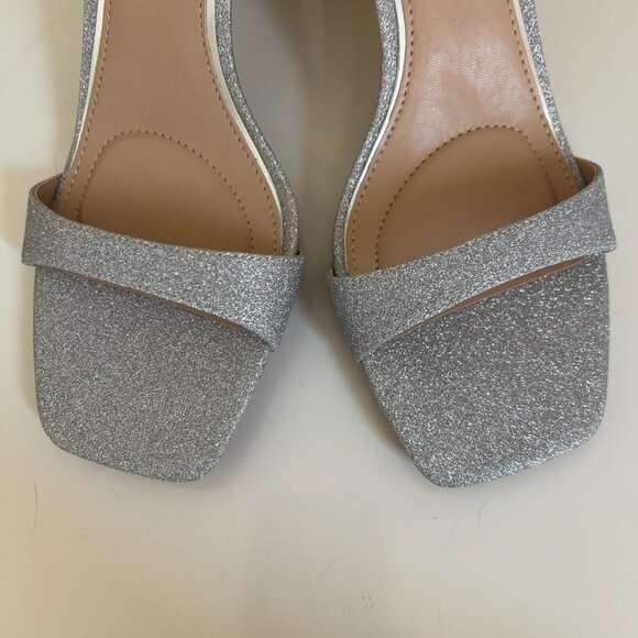 BADGLEY MISCHKA JEWEL Rayla Evening Sandals - Silver Fabric - Size 8.5 - Picture 8 of 13